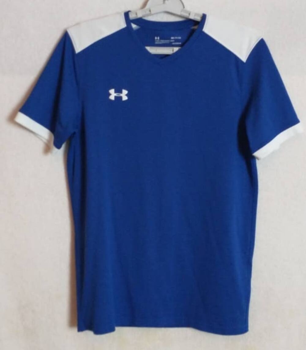Under Armour Womens Maquina Jersey V Neck Activewear Top Blue White Small